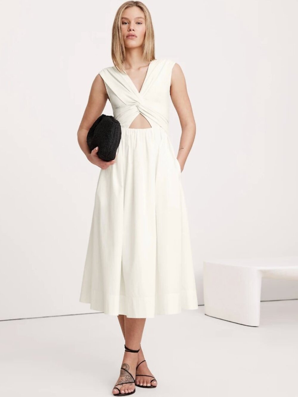 Banana Republic Mixed Media Cut-Out Dress | White | Women's XXL